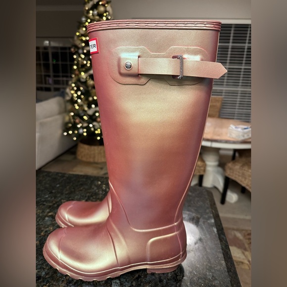 Hunter Original Nebula Tall Women Rain Boots Sz9 Pink Iridescent Pull On - Picture 4 of 5